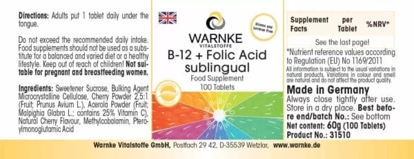 B-12 + Folsäure sublingual mit Acerola (Warnke) - englisch