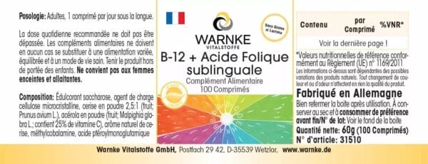 B-12 + Folsäure sublingual mit Acerola (Warnke) - französisch