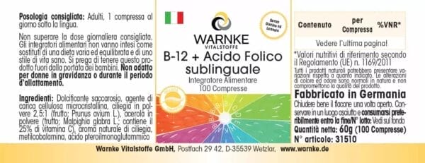 B-12 + Folsäure sublingual mit Acerola (Warnke) - italienisch