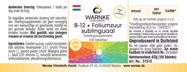 B-12 + Folsäure sublingual mit Acerola (Warnke) - niederländisch