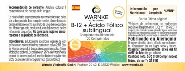 B-12 + Folsäure sublingual mit Acerola (Warnke) - spanisch