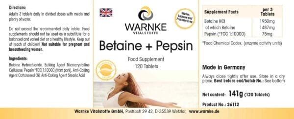 Betain + Pepsin (Warnke) - englisch