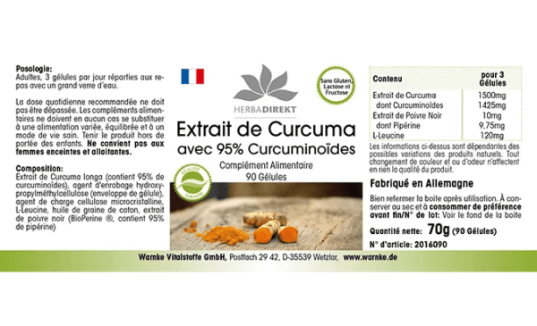 Curcumin Extrakt mit 95% Curcuminoiden (Warnke) - französisch