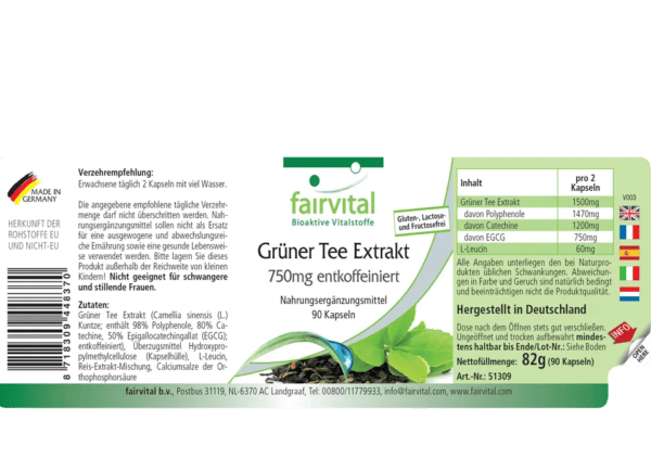 Grüner Tee Extrakt 750mg entkoffeiniert (fairvital)_deutsch