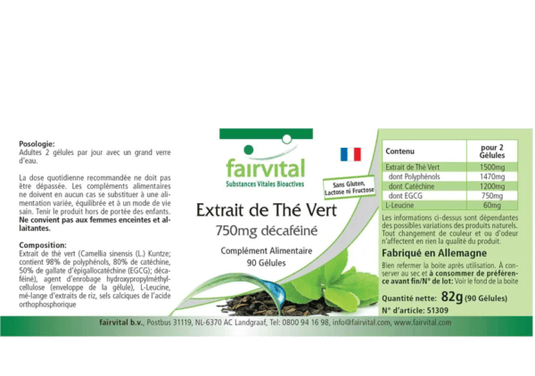 Grüner Tee Extrakt 750mg entkoffeiniert (fairvital)_französisch