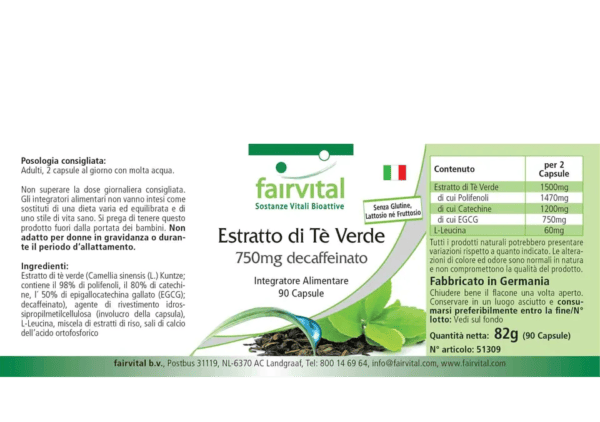 Grüner Tee Extrakt 750mg entkoffeiniert (fairvital)_italienisch