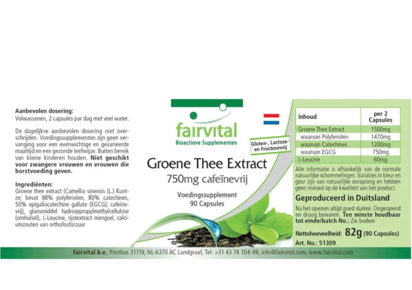 Grüner Tee Extrakt 750mg entkoffeiniert (fairvital)_niederländisch