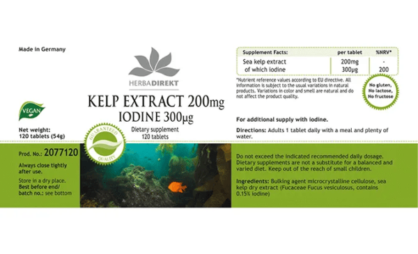 Kelp-Extrakt 200mg mit 300µg Jod (Warnke) - englisch