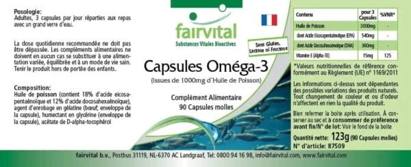 Omega-3-Kapseln aus 1000mg Fischöl (fairvital)_französisch