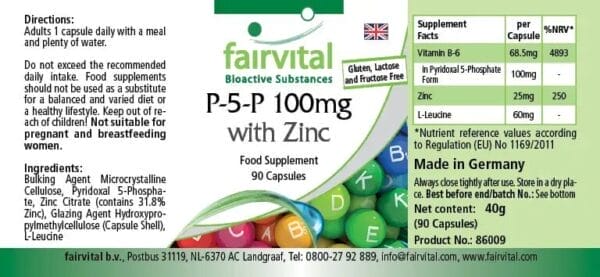 P-5-P 100mg mit Zink - aktives Vitamin B6 (fairvital)_englisch