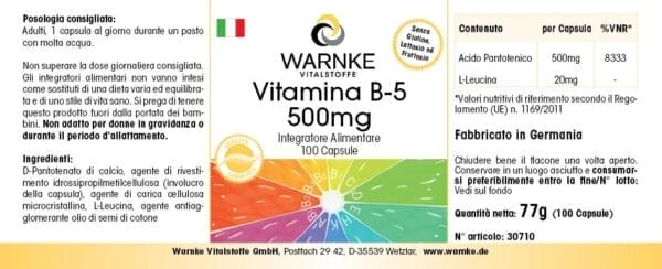 Vitamin B5 500mg (Warnke) - italienisch