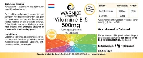 Vitamin B5 500mg (Warnke) - niederländisch