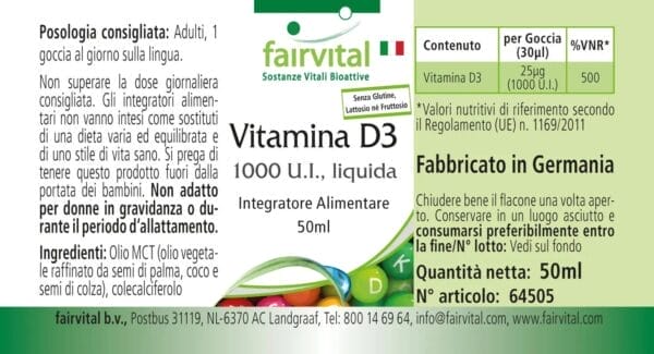 Vitamin D3 flüssig - 1000 I.E. pro Tropfen (fairvital)_italienisch