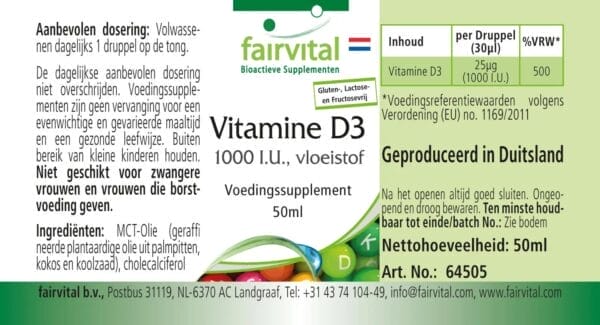 Vitamin D3 flüssig - 1000 I.E. pro Tropfen (fairvital)_niederländisch