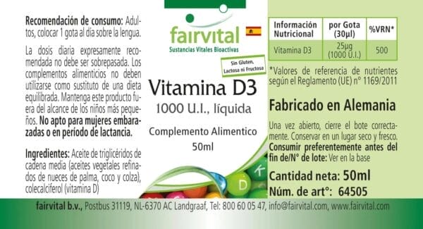 Vitamin D3 flüssig - 1000 I.E. pro Tropfen (fairvital)_spanisch