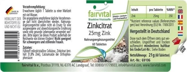 Zinkcitrat mit 25mg Zink (fairvital)_deutsch