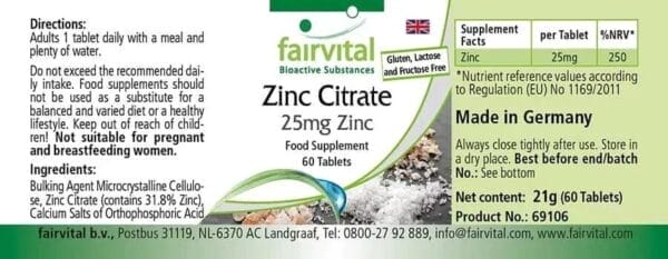 Zinkcitrat mit 25mg Zink (fairvital)_englisch