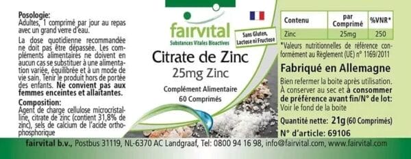 Zinkcitrat mit 25mg Zink (fairvital)_französisch