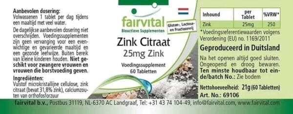 Zinkcitrat mit 25mg Zink (fairvital)_niederländisch