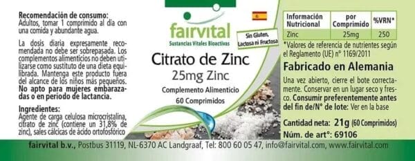 Zinkcitrat mit 25mg Zink (fairvital)_spanisch